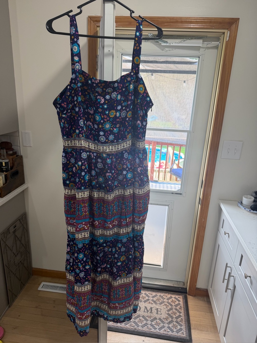 Umgee Navy Floral Strappy Maxi Dress with Multicolor Print